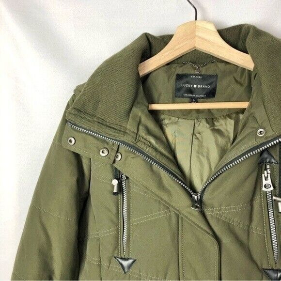 Lucky Brand Missy Army Full Zip Mid Length Olive Green Puffer Utility Coat S - Picture 4 of 5